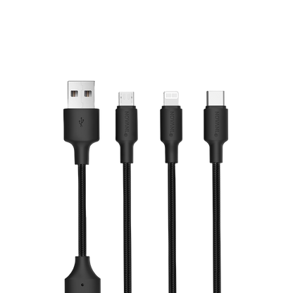 NOVANL SpeedCharge 1.5M USB A naar 3-in-1 12W  Zwart Black