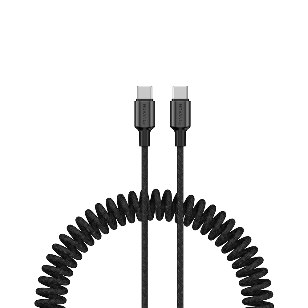 NOVANL SpeedCharge Spiraal USB-C naar USB-C Kabel 60W (1.5M) zwart