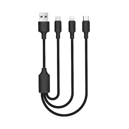 NOVANL SpeedCharge 1.5M USB A naar 3-in-1 12W Zwart Black