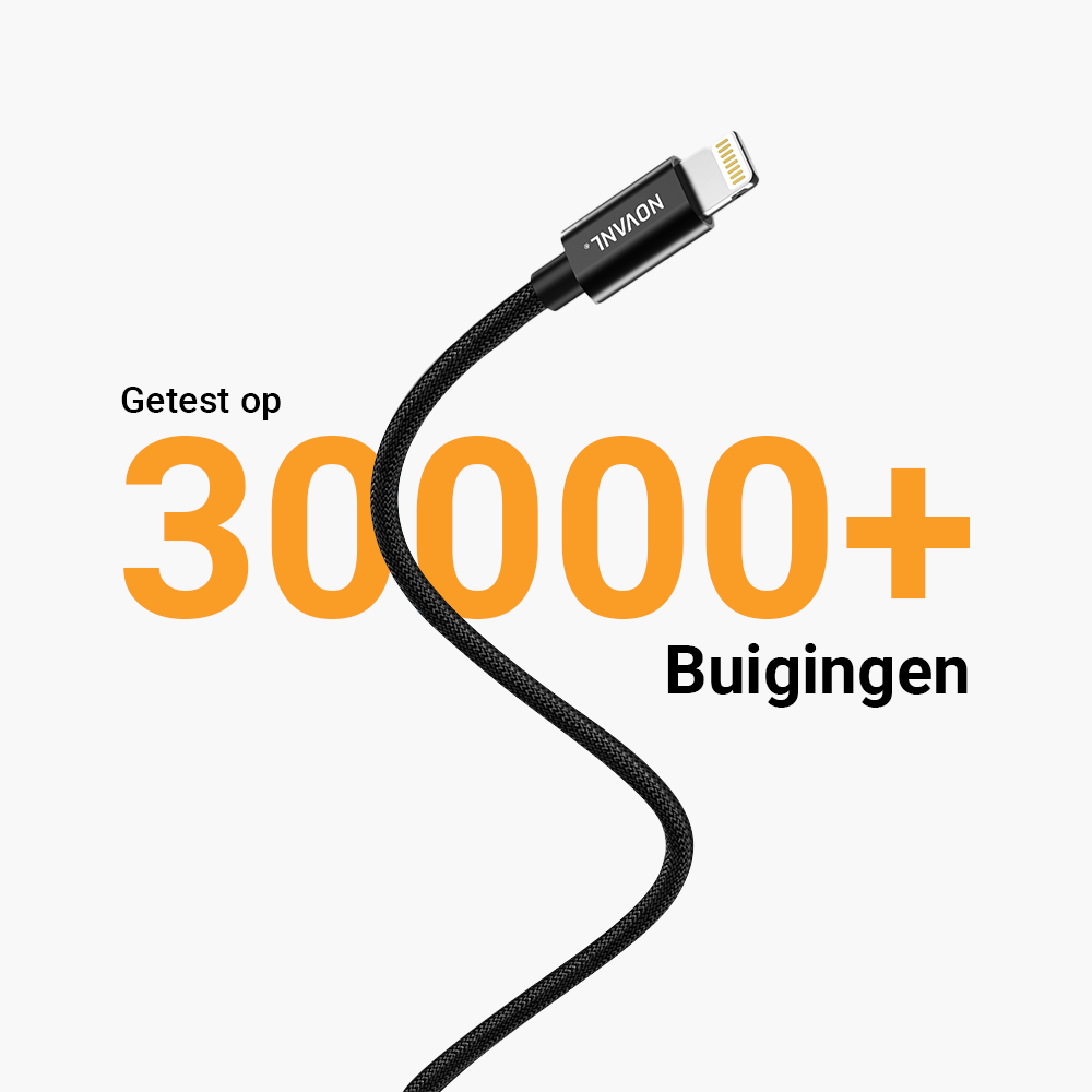 NOVANL SpeedCharge USB C naar Lightning kabel 20W Zwart Black