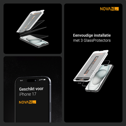 NOVANL 3 in 1 GlassProtector (incl. Applicator) Compatible for iPhone 17