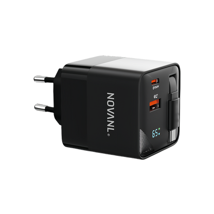 NOVANL GaNCharge Pro 65W Adapter incl. USB-C-kabel - Zwart - Black