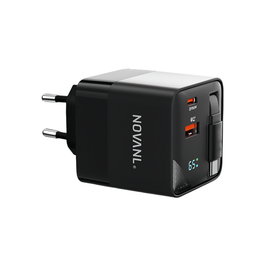 NOVANL GaNCharge Pro 65W Adapter incl. USB-C-kabel - Zwart - Black